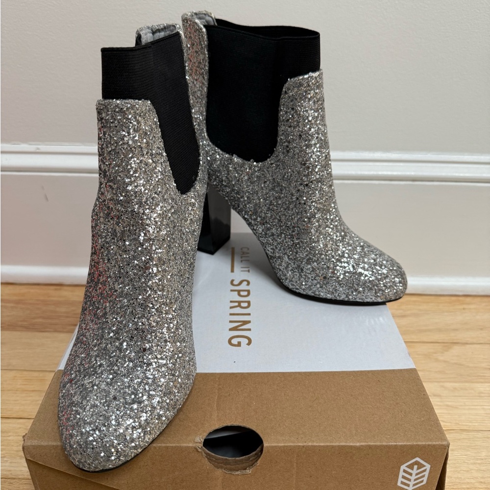 Call It Spring Glittery Silver Ankle Booties